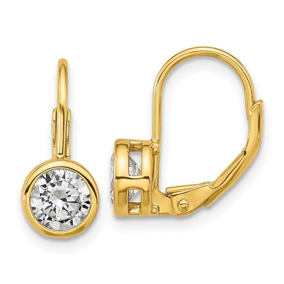 925 Sterling Silver Flash-gold Plated 5.5mm CZ 2 Stone Leverback Earrings - Picture 1 of 4